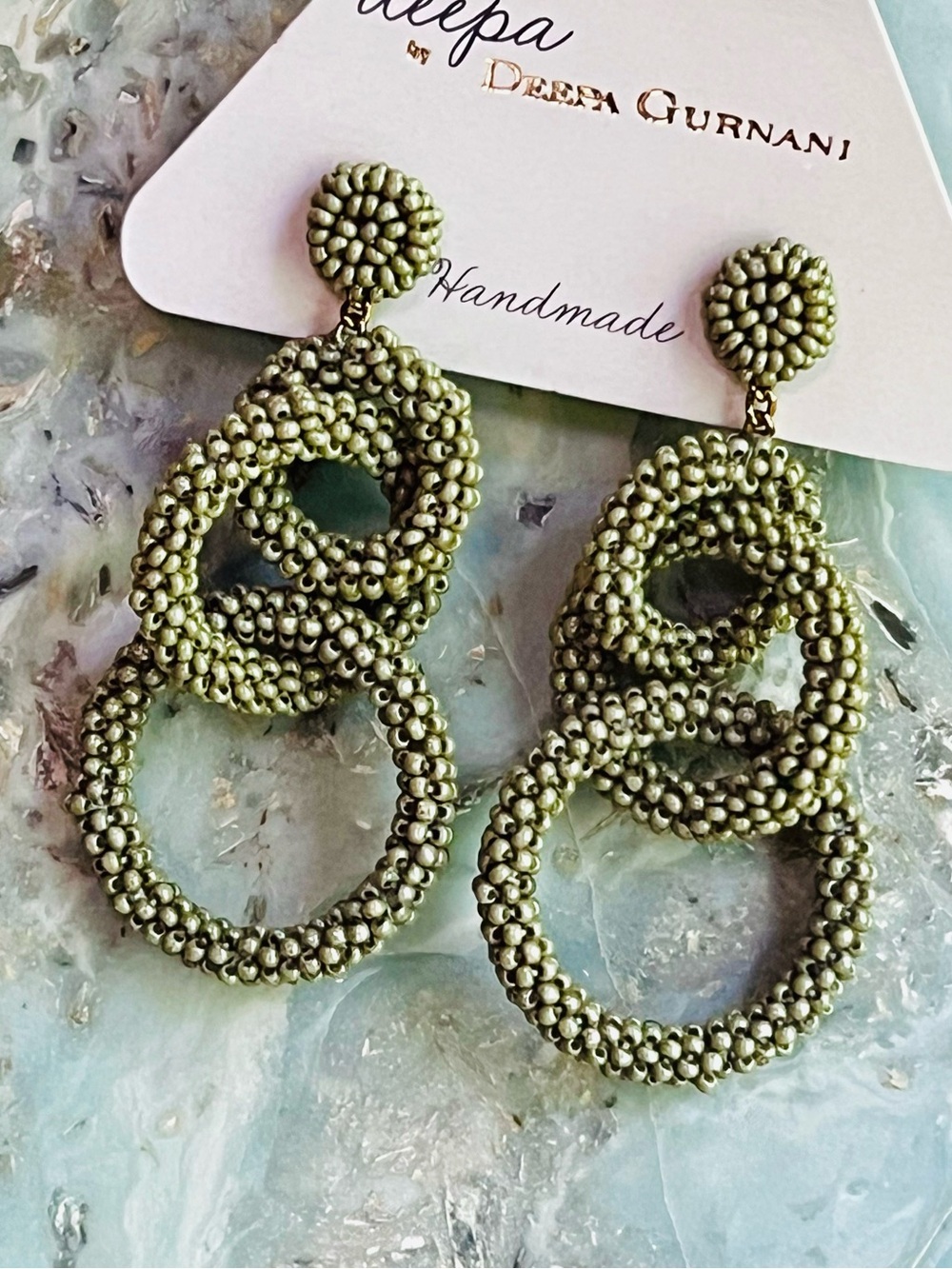 NWT Anthropologie Deepa Triple Hoop Chandeliers Olive